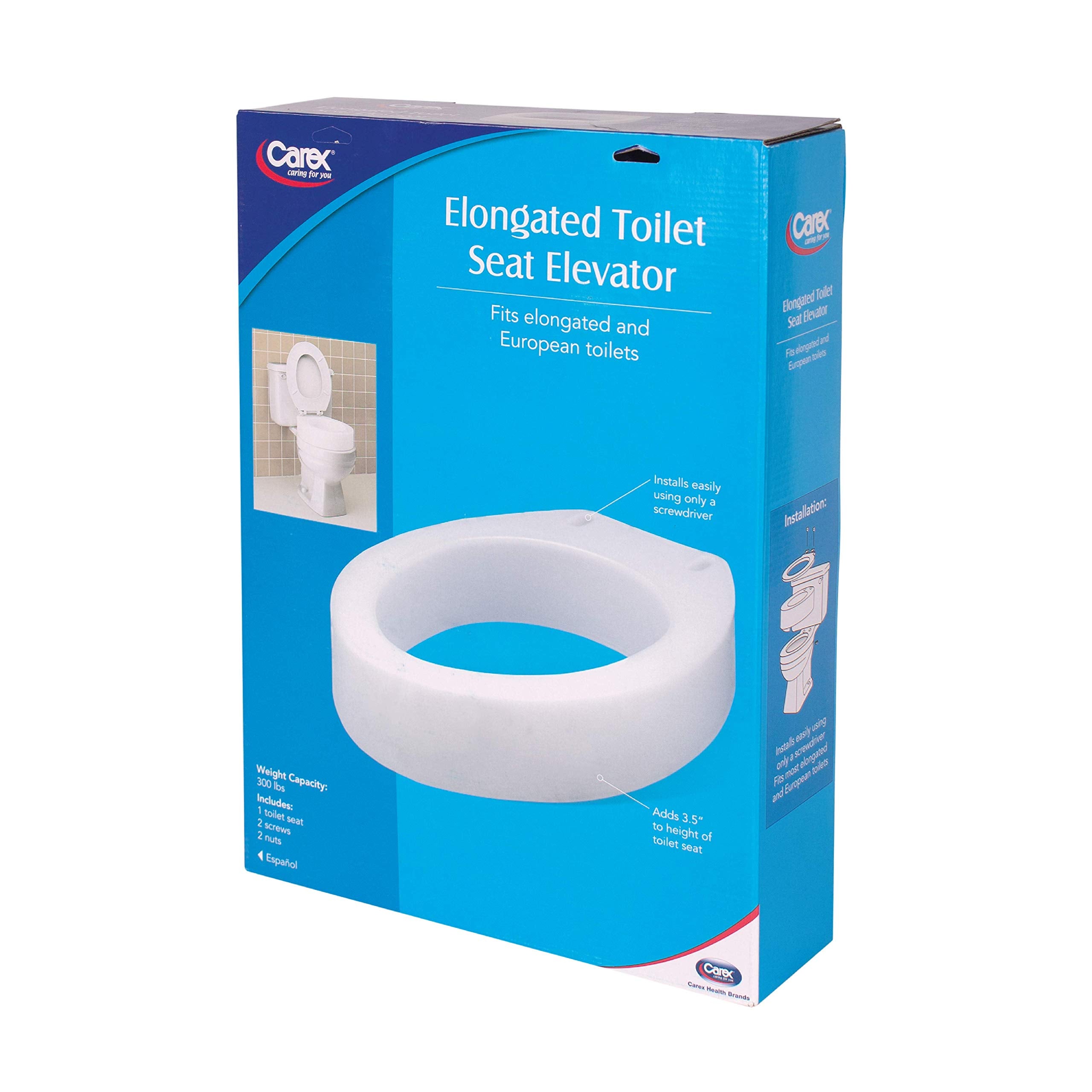 White Elongated Toilet Seat Riser 3.5 Height 300lb Capacity