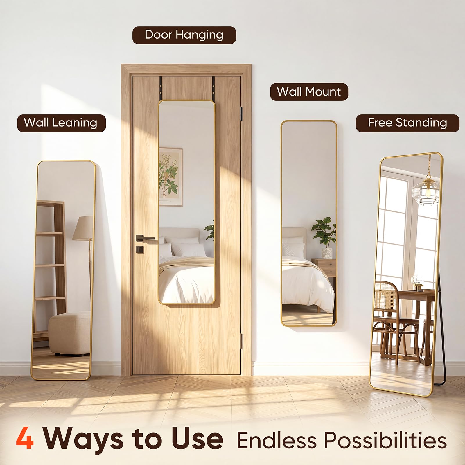 Gold 48x14 Rectangle Full Length Over the Door Mirror with Aluminum Frame