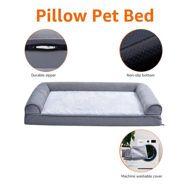 Living Room Couch Dog Bed with Premium Foam 44 x 35 Grey