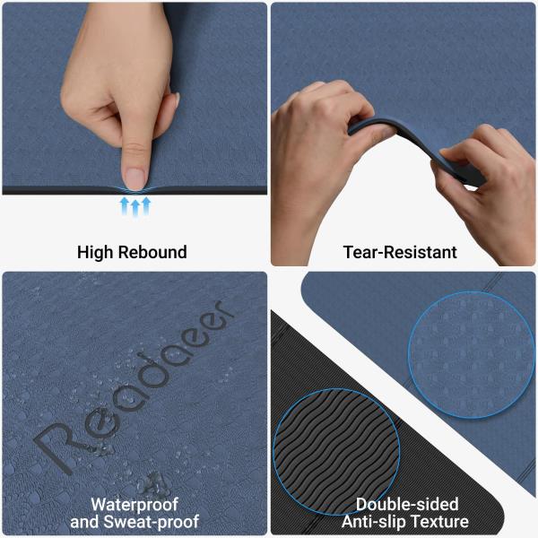 Foldable Fitness Yoga Mat 10mm Extra Thick Non-Slip TPE 75x26 Extra Long-Wide Blue  Black