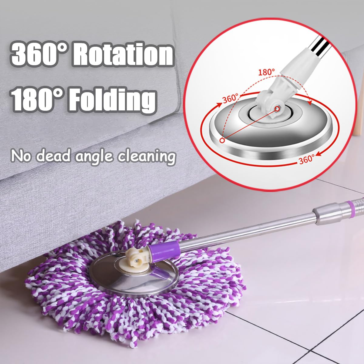 Open-Box New Midremer Extendable 49-inch Stainless Steel Spin Mop Handle Replacement Retail $28.00