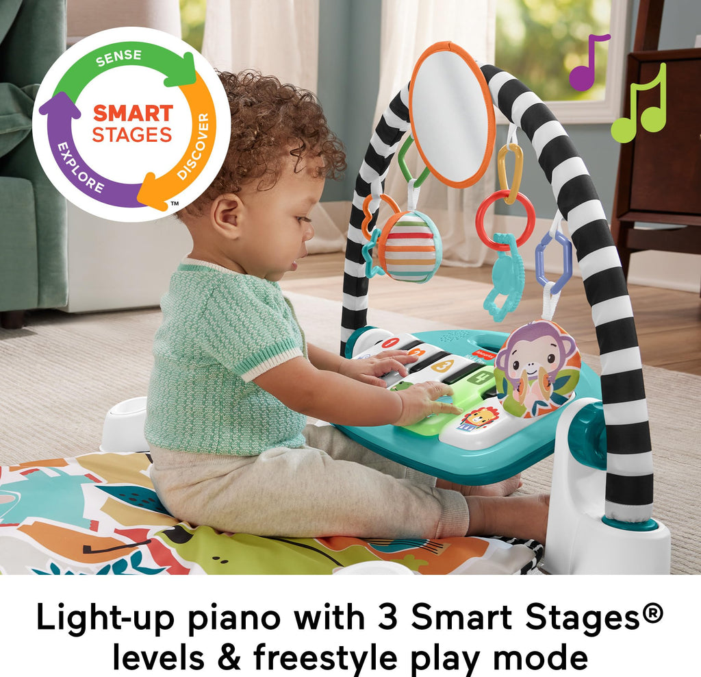 New As-Is Fisher-Price Glow  Grow Kick  Play Piano Gym Blue Playmat w Maracas 0 Months Retail $84.00