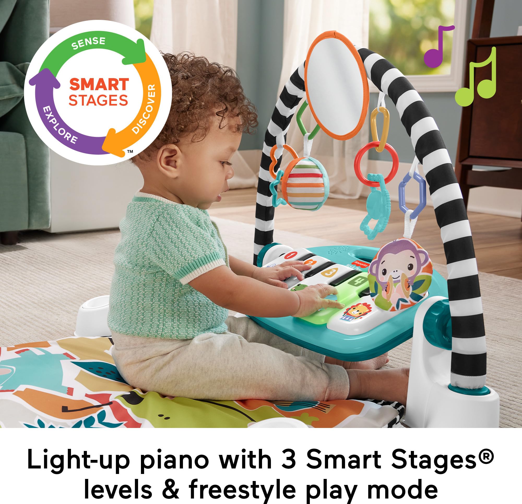 New As-Is Fisher-Price Glow  Grow Kick  Play Piano Gym Blue Playmat w Maracas 0 Months Retail $84.00