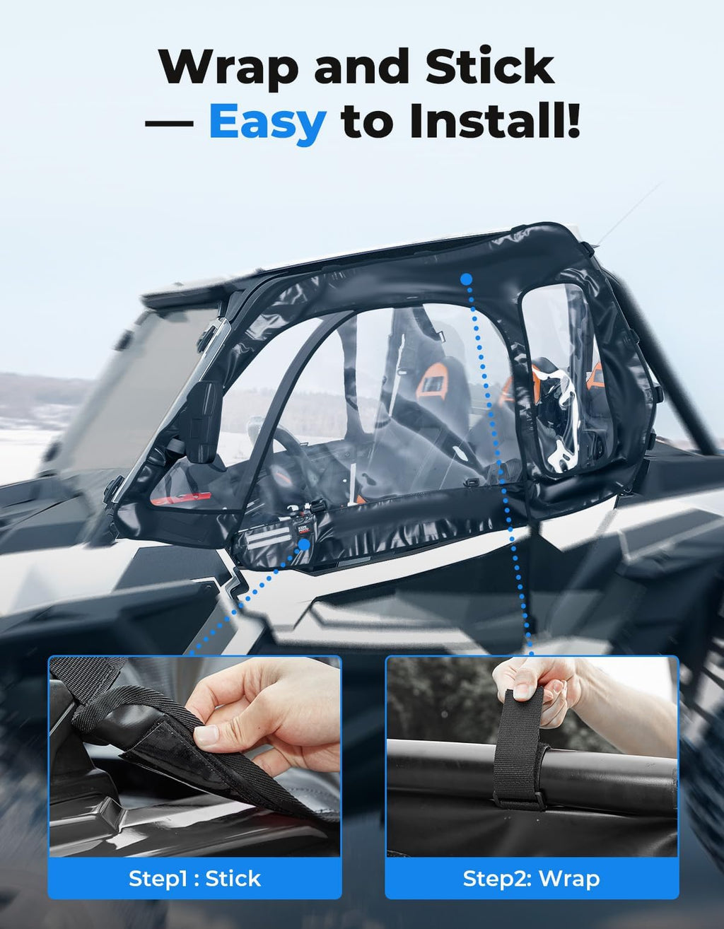 Black Polaris RZR Cab Enclosure 2014-2023 2-Seat Models