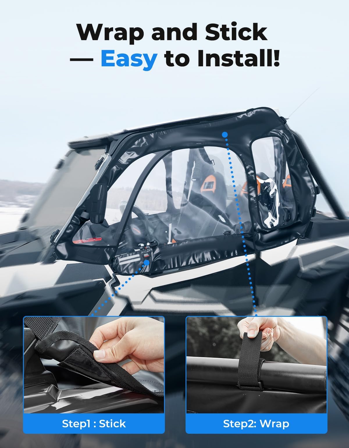 Black Polaris RZR Cab Enclosure 2014-2023 2-Seat Models