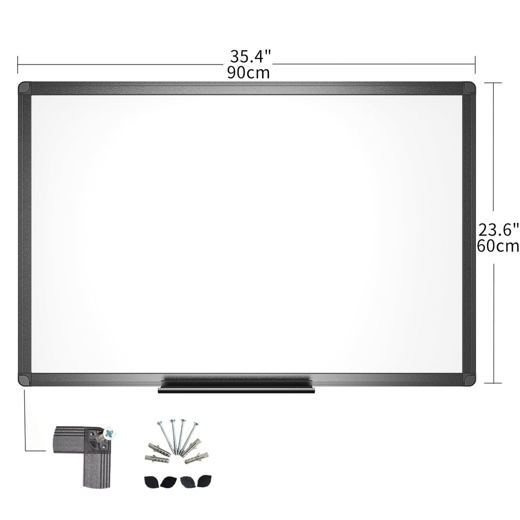 Magnetic Dry Erase White Board 36 x 24 Inches with Black Aluminum Frame