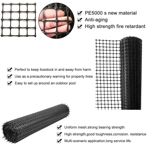 Plastic Garden Fence Animal Barrier,3.28 x 66 FT Heavy Duty Hard Plastic Mesh Fencing,Reusable Safety Temporary Fence Roll with Zip Ties,Snow Fence for Pool Deer Rabbit Chicken Dog Poultry-Black