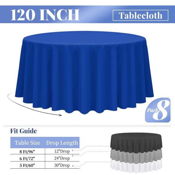 Pack Royal Blue Round Tablecloths - 120 Inch Polyester