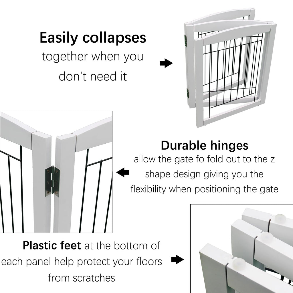 White Freestanding Foldable Wooden 3-Panel Dog Gate 24 H x 60 W
