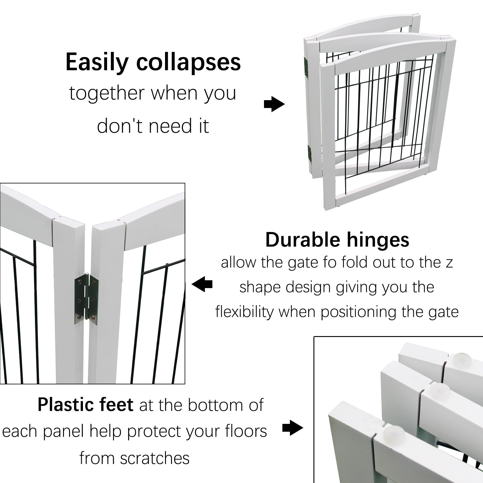 White Freestanding Foldable Wooden 3-Panel Dog Gate 24 H x 60 W