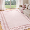 Pink 8x10 Machine Washable Non-Slip Low-Pile Area Rug with Scalloped Design