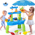 Water Table with Umbrella for Toddlers 3-5 3-Tier 30.51 x 23.37 x 15.74 Blue  Green