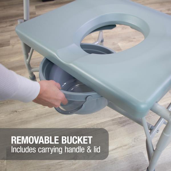 Drop Arm Portable Toilet Commode Extra-Wide Seat 500 lb Capacity Grey