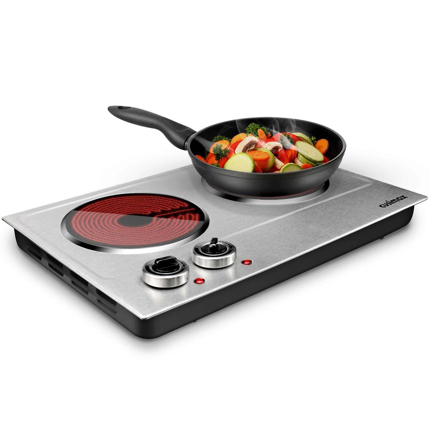 Dual Infrared Ceramic Electric Hot Plate Countertop Burner Silver