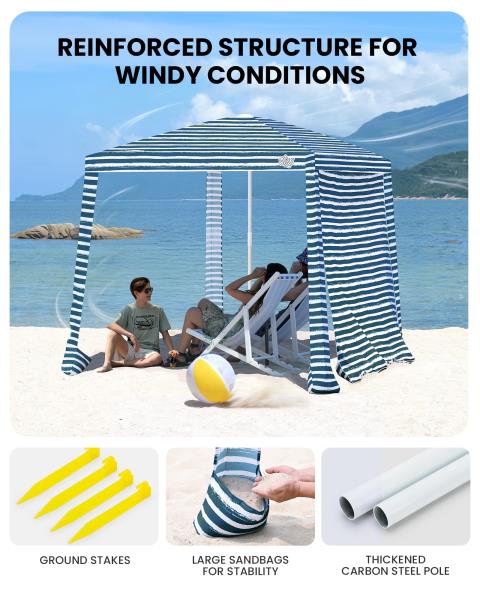 Foldable Beach Cabana with Sandbags 6.5 Sailor Stripes