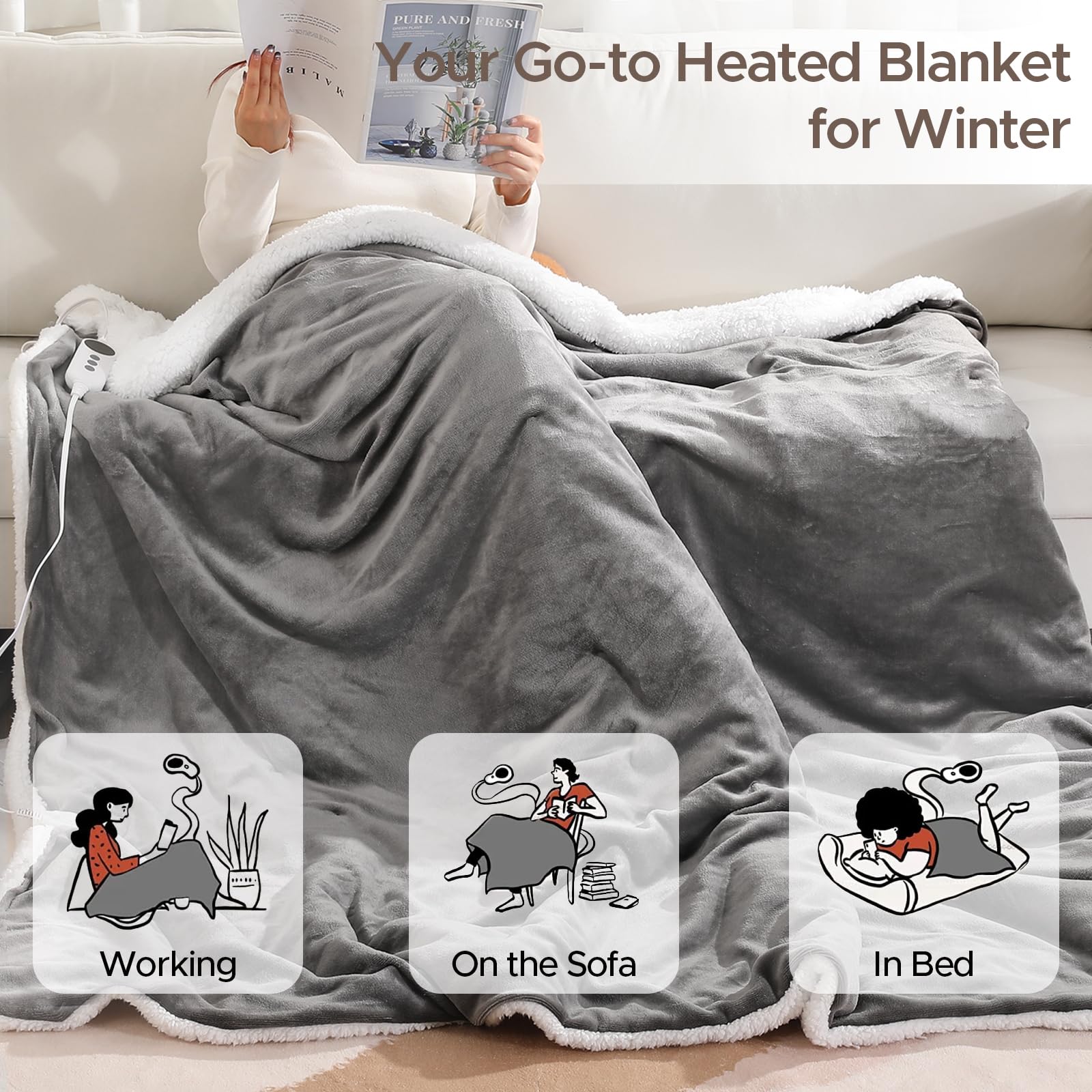 Open-Box New STHYTON Full Size Heated Blanket - 72x84 Dual-Sided 9 Heat Levels Auto-Off Retail $39.00