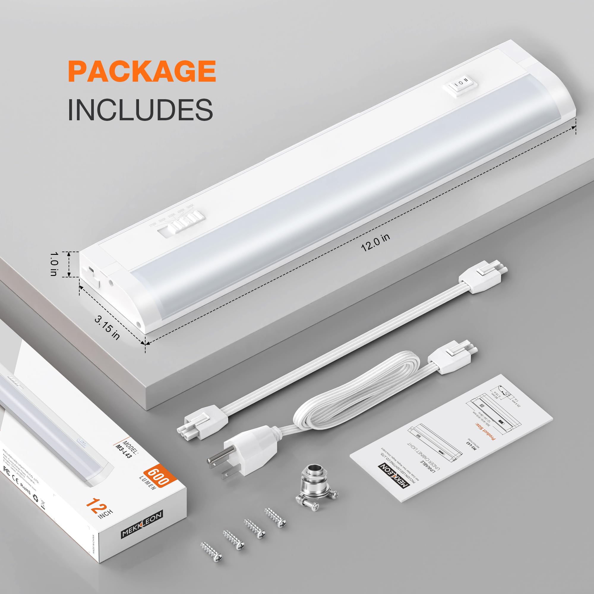 Linkable LED Under Cabinet Lighting 6W 600LM 5 CCT Dimmable 12-inch $17.25