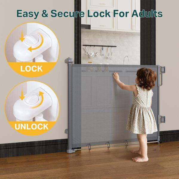 Cumbor 37-55" Retractable Baby Gates for Stairs & Doorways, Gray Retail $31.00