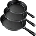 Black 3-Piece Cast Iron Skillet Set Pre-Seasoned 10 8 6.1 Pans
