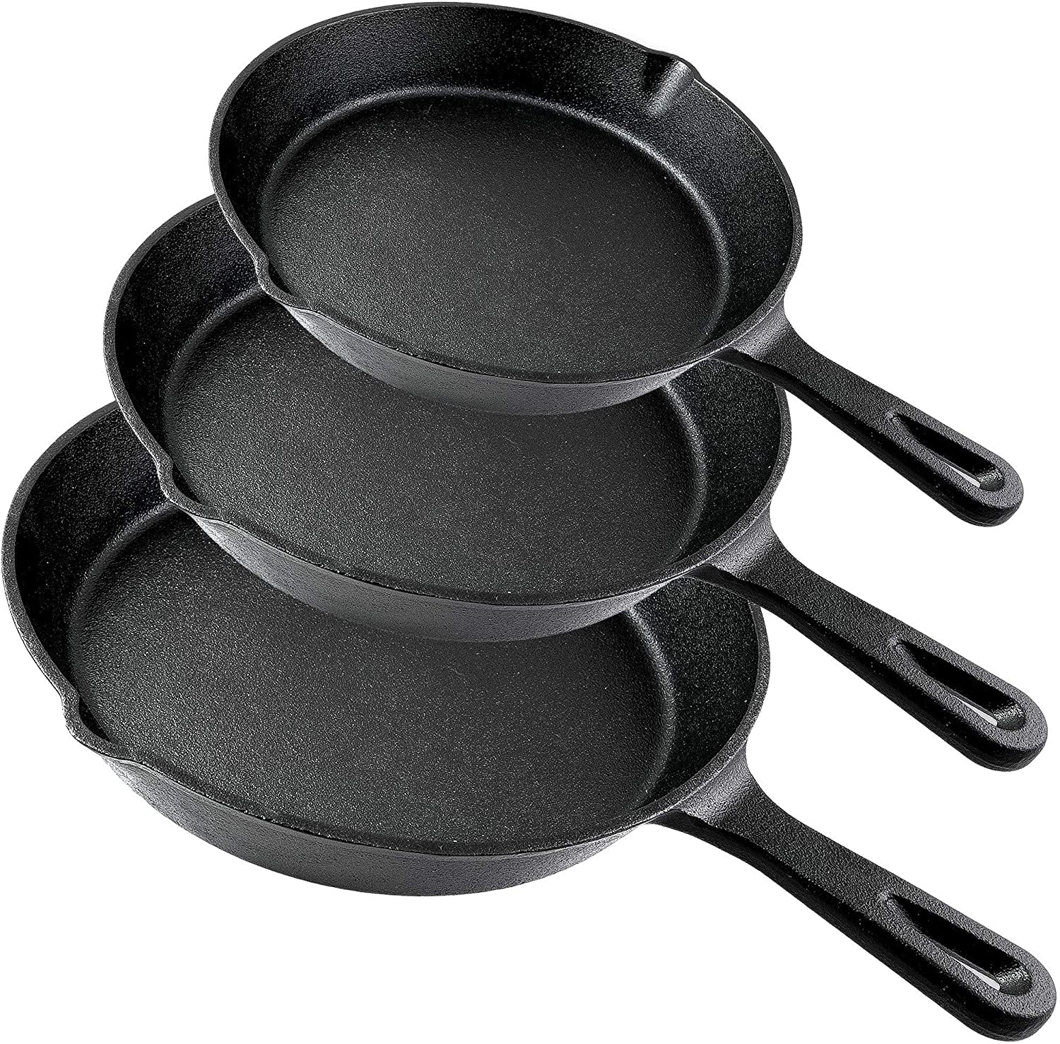 Black 3-Piece Cast Iron Skillet Set Pre-Seasoned 10 8 6.1 Pans