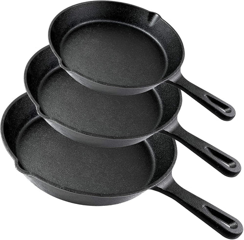 Black 3-Piece Cast Iron Skillet Set Pre-Seasoned 10 8 6.1 Pans