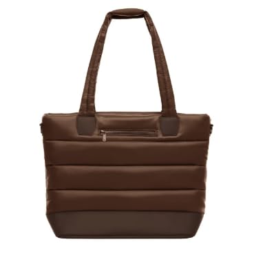Large Brown Puffer Tote Bag with Laptop Pocket Adjustable  Luggage Strap