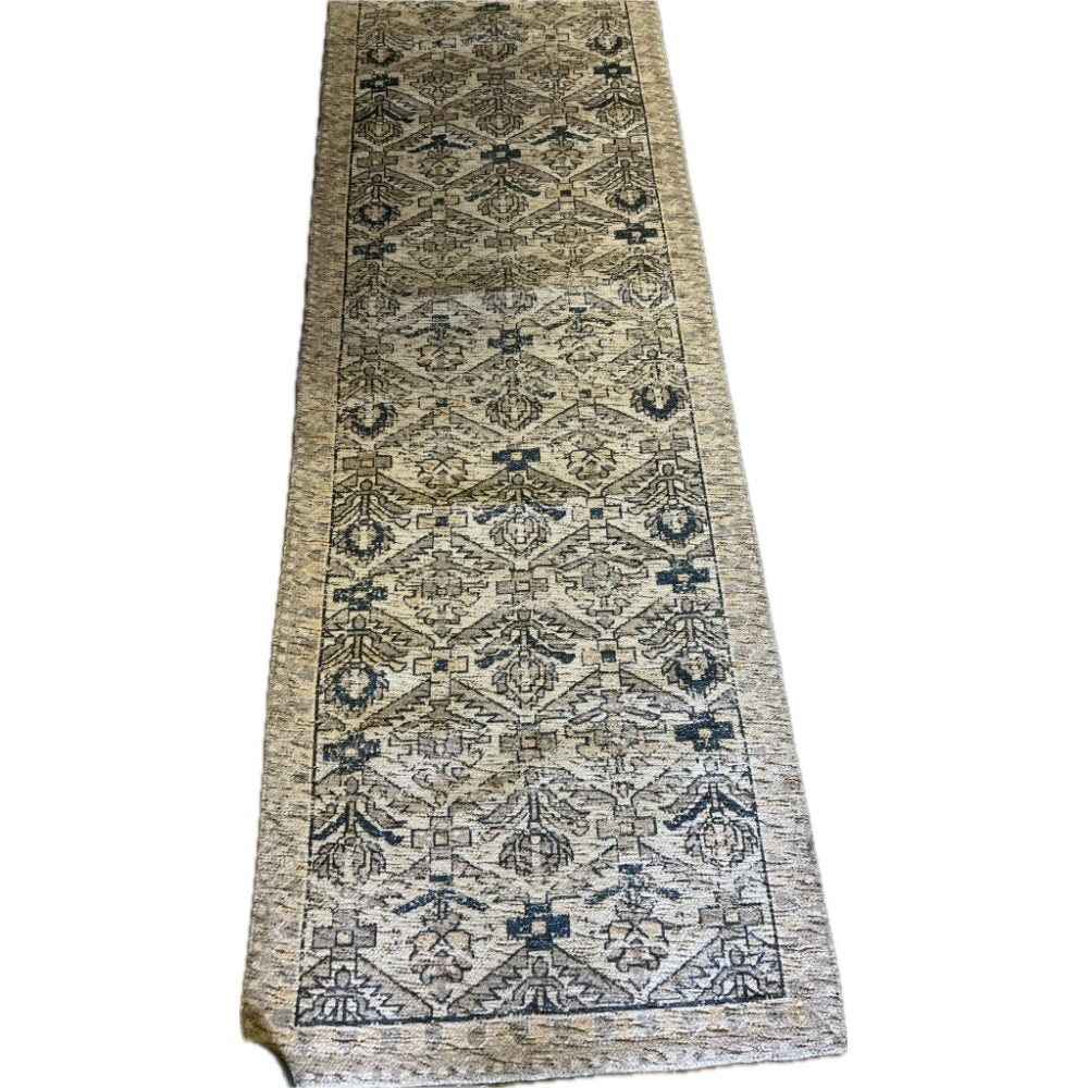 Traditional Oriental Area Rug Runner - Beige Blue Brown Tones - 30 x 98 inches