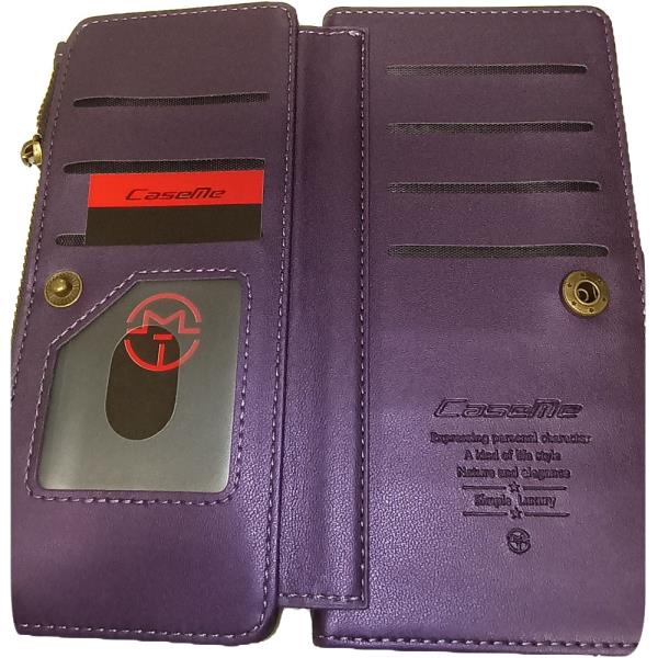 Purple Leather Wallet Case with Strap for iPhone 13 Pro Max