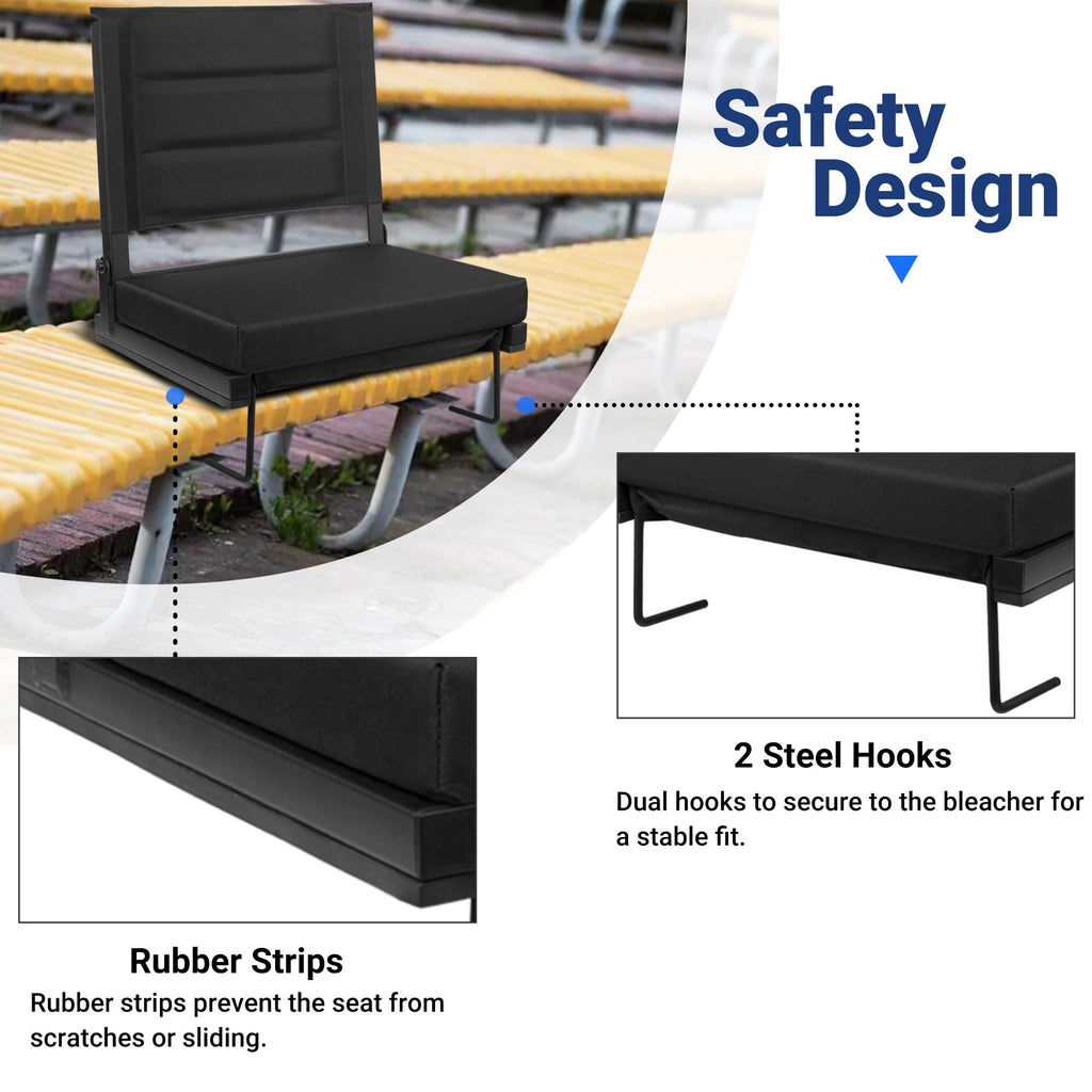 Black Portable Stadium Seat Cushion with Back Support