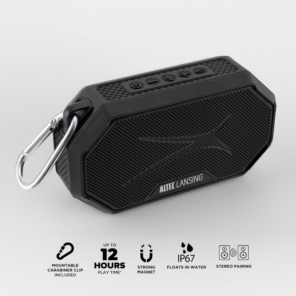 Altec Lansing HYDRAMINI 2.0 Portable Bluetooth Speaker IP67 Waterproof 12h Playtime Black