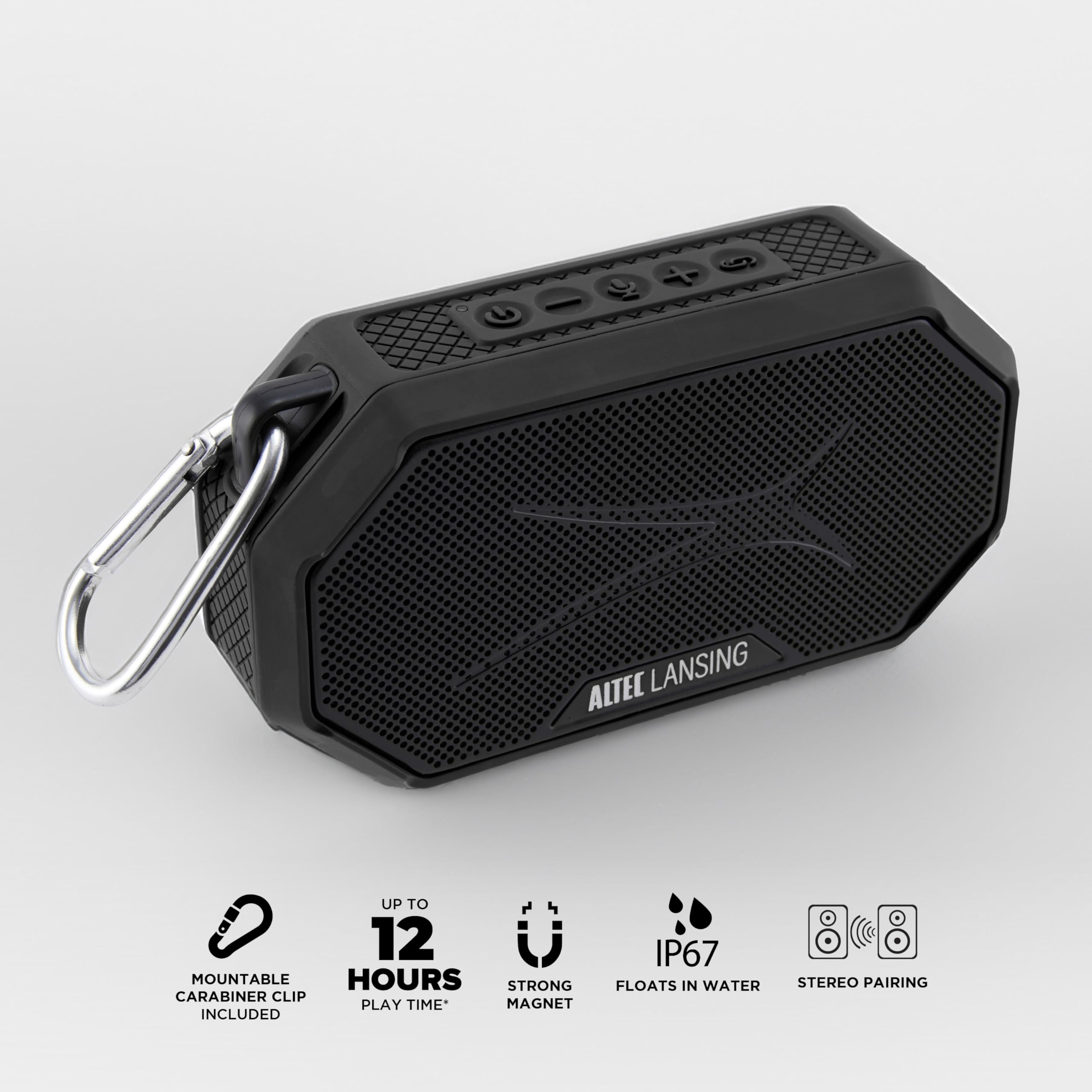 Altec Lansing HYDRAMINI 2.0 Portable Bluetooth Speaker IP67 Waterproof 12h Playtime Black