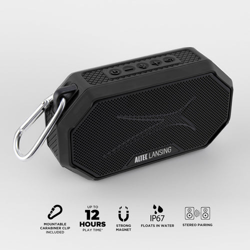 Altec Lansing HYDRAMINI 2.0 Portable Bluetooth Speaker IP67 Waterproof 12h Playtime Black