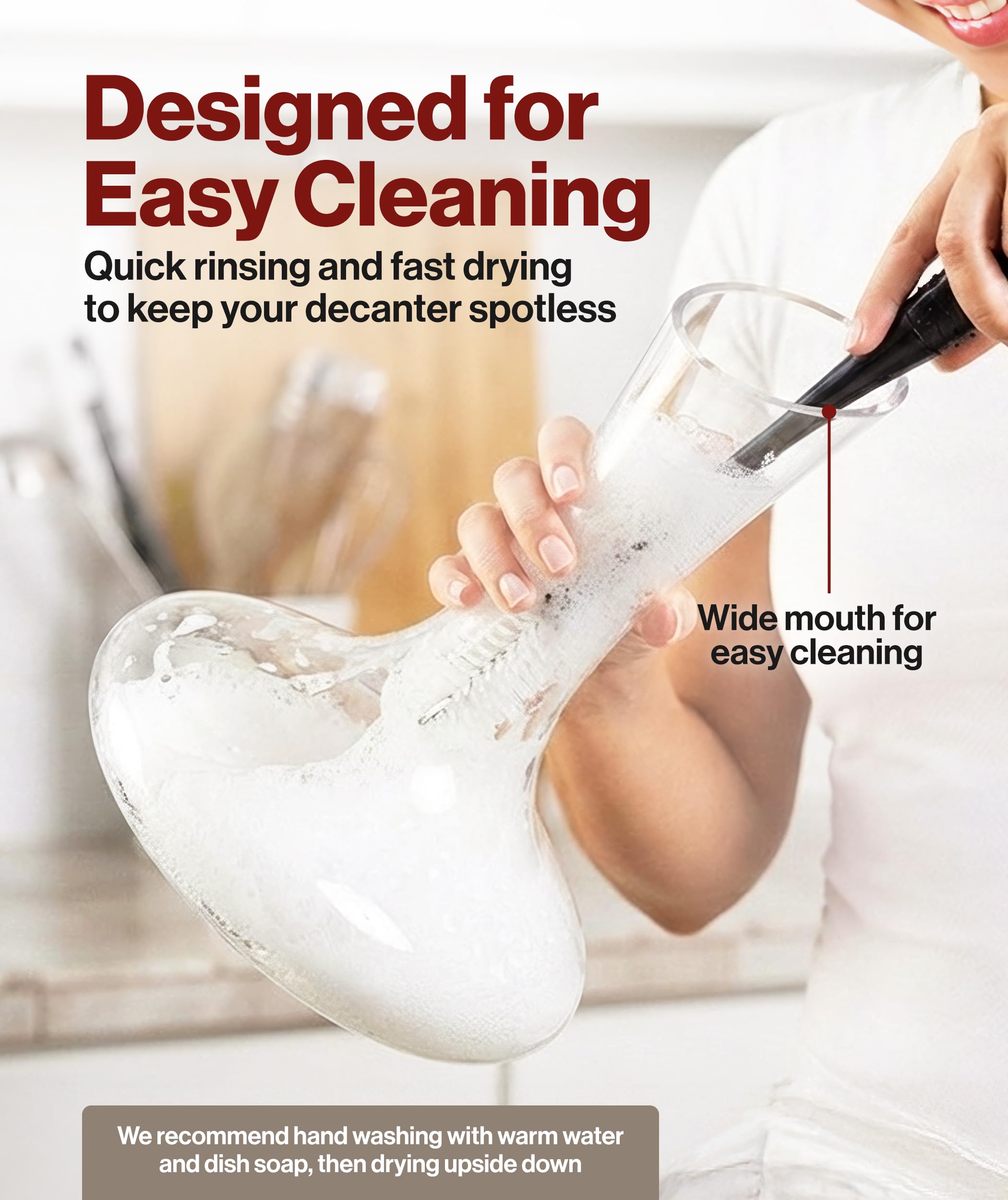 Hand-Blown Lead-Free Crystal Wine Decanter with Aerator 750ml Clear