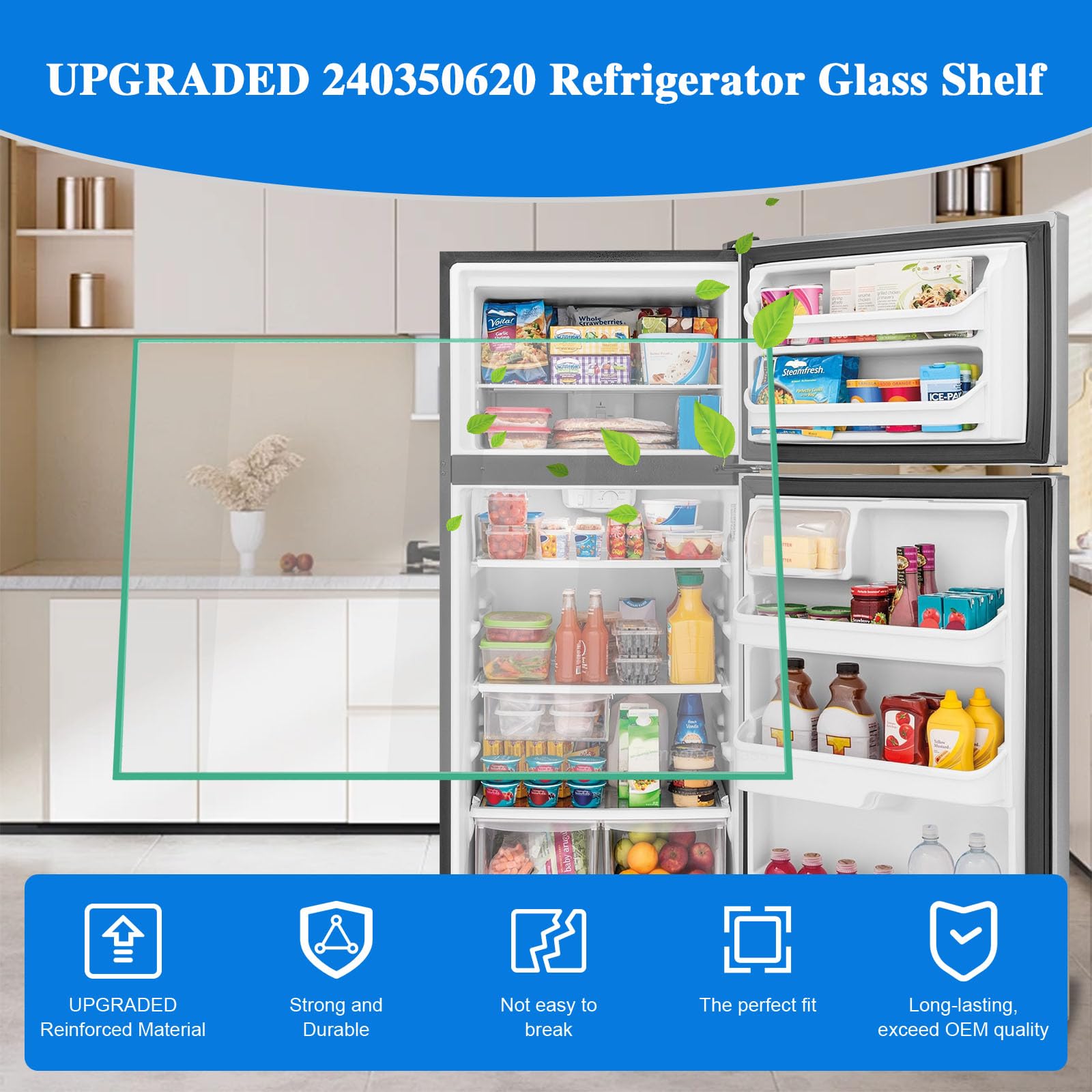 Replacement Glass Refrigerator Shelf 240350620 for Frigidaire Kenmore 23.78x16.34