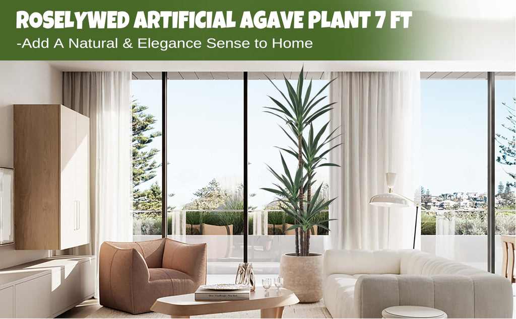 Artificial Agave Plant Tree 7FT Tall 60 Leaves 4 Trunks with Black Pot