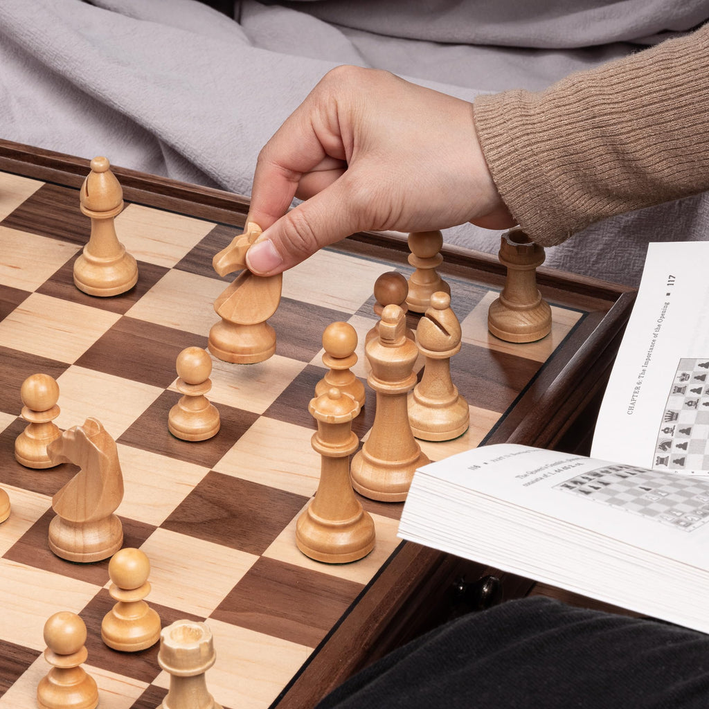 AA 15 Walnut Chess Set with Storage Drawer