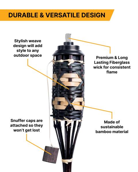 Backyadda Bamboo Torches for Outside, Compatible with All Tiki Torches Fuels, Extra-Large (16oz) Metal Canisters and Fiberglass Wicks for Longer Lasting Burn. Stands 57" Tall. Retail $99.00