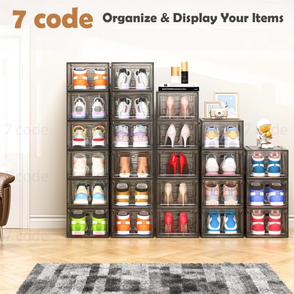 Sturdy Clear Shoe Organizer with Magnetic Door 6-Pack Stackable Storage Box 13.5 x 10.5 x 7.2