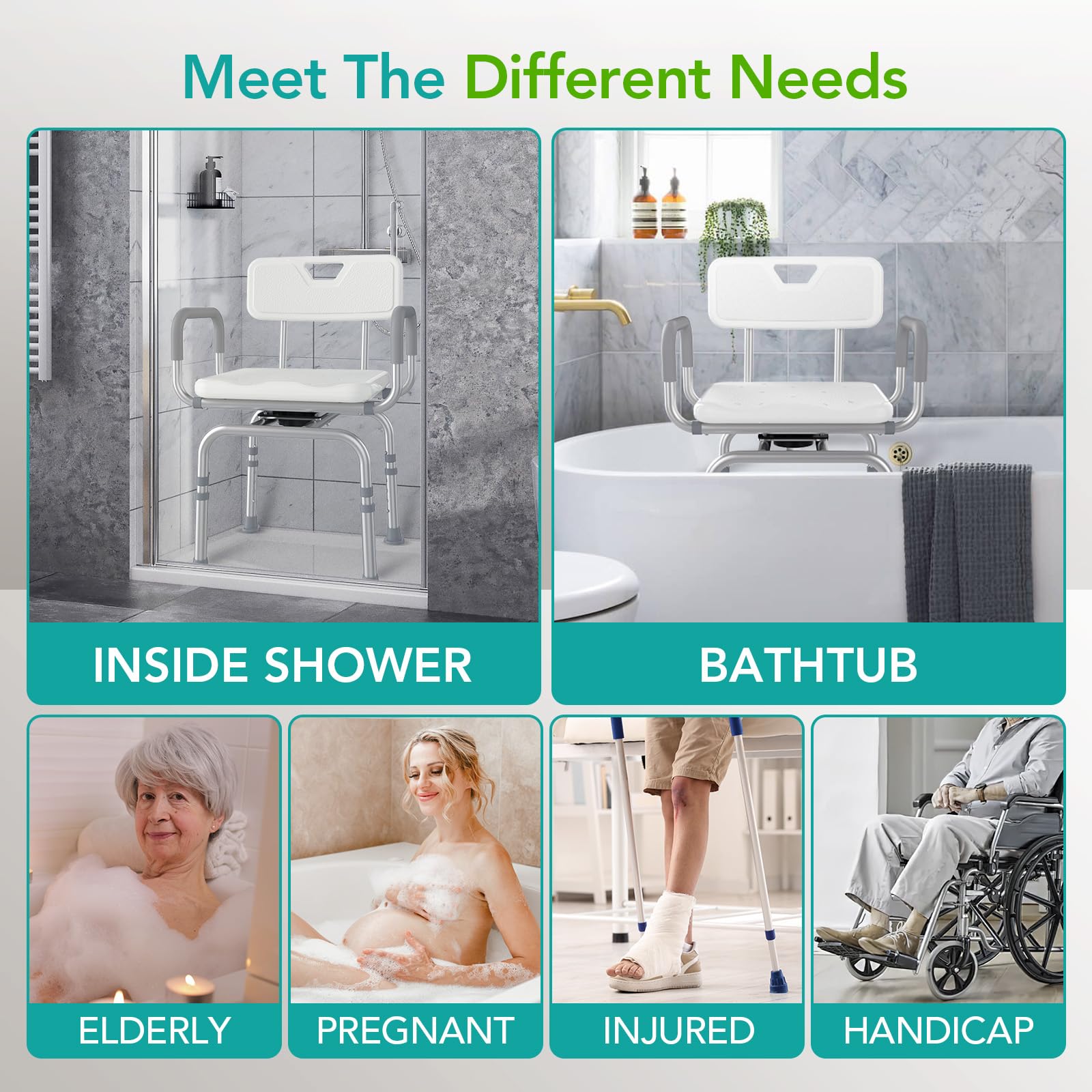 Open-Box New RUIERS 360 Swivel Adjustable 400lb Shower Chair - White Retail $79.99