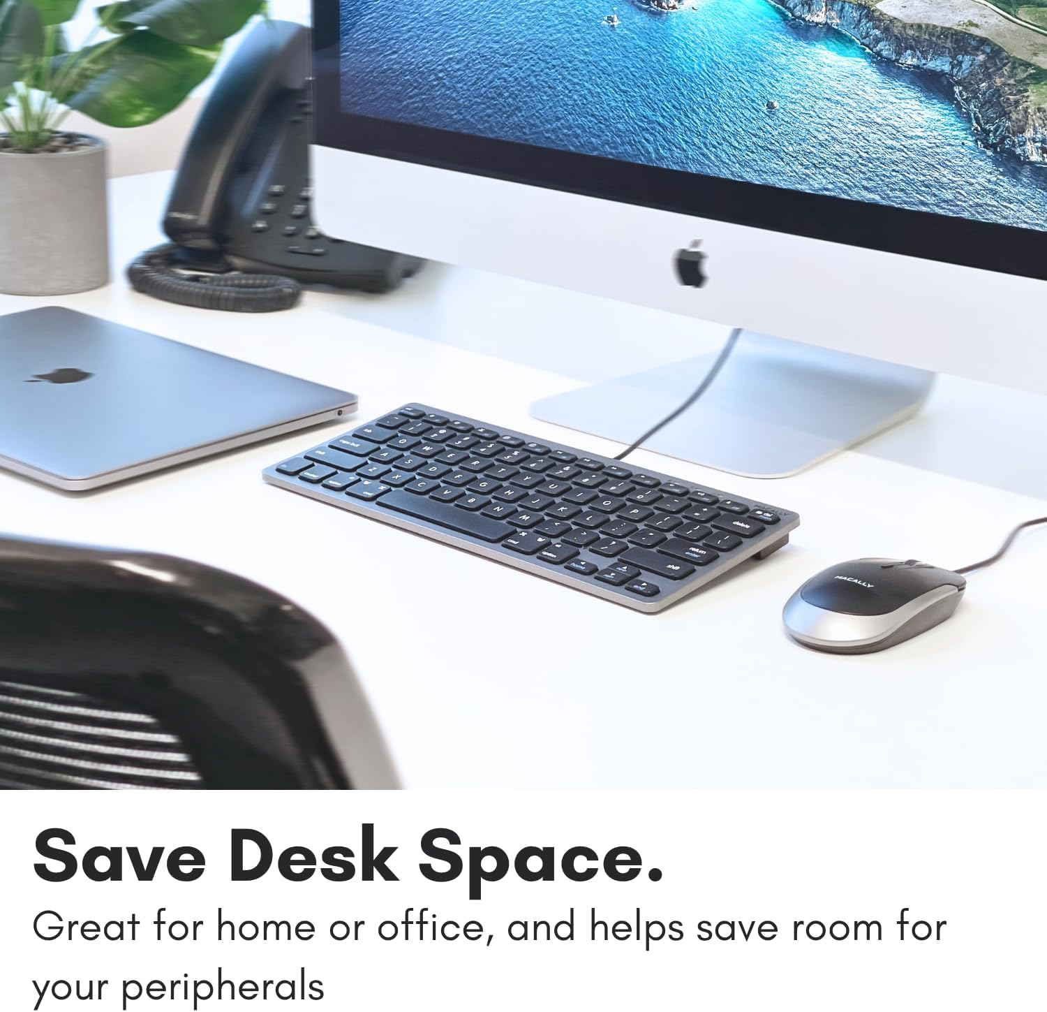 Open-Box New Macally Small USB Wired Compact Keyboard - 78 Scissor Keys Space Gray Retail $29.00