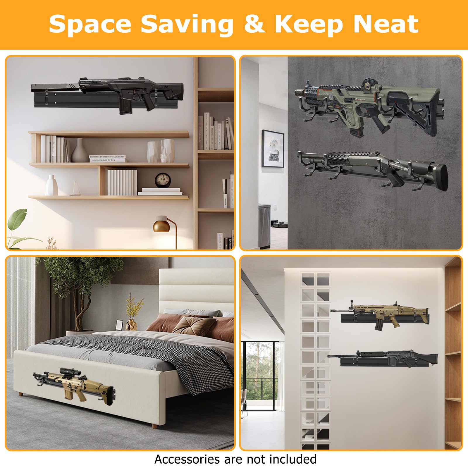 BoldByPIN Gun Wall Mount Racks, Wall Mounted Rifle Rack with Adjustable Hooks for All Guns, Shotgun, Rifle Storage & Display - 2 Pack