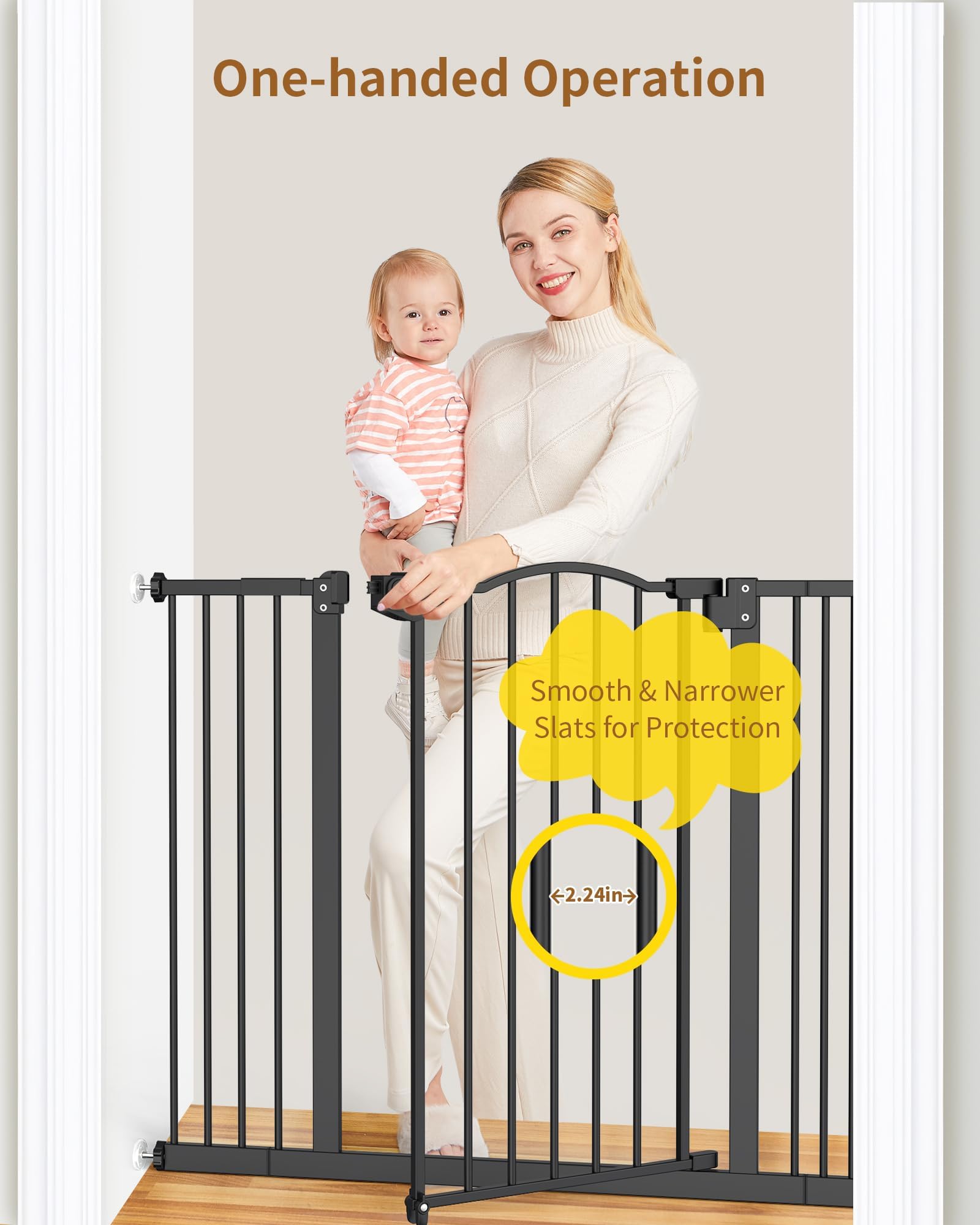 Baby Pet Gate for Stairs Doorways Hallways 29-39.6 Wide 30 Tall Black Pressure Mounted