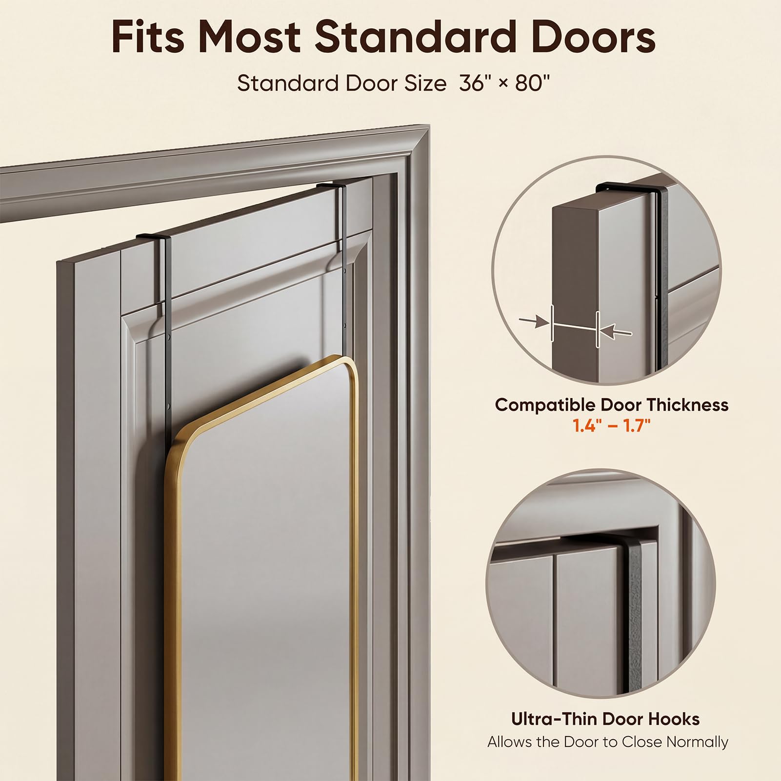 Gold 48x14 Rectangle Full Length Over the Door Mirror with Aluminum Frame