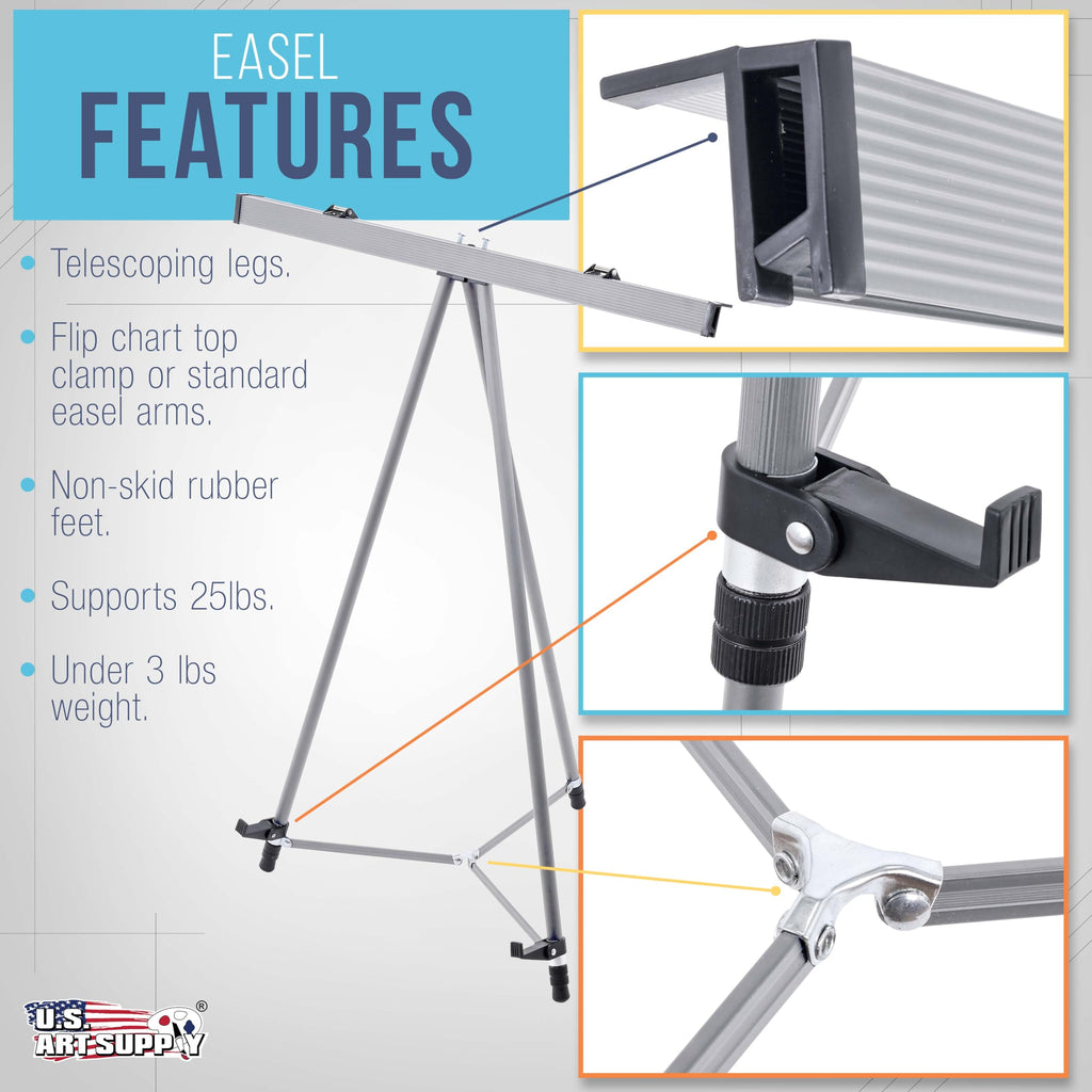 -Pack 66 High Silver Aluminum Flip Chart Easel  Presentation Stand - Adjustable Tripod