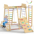 Waldorf Style Indoor Kids 9-in-1 Wooden Jungle Gym Playset - Rainbow