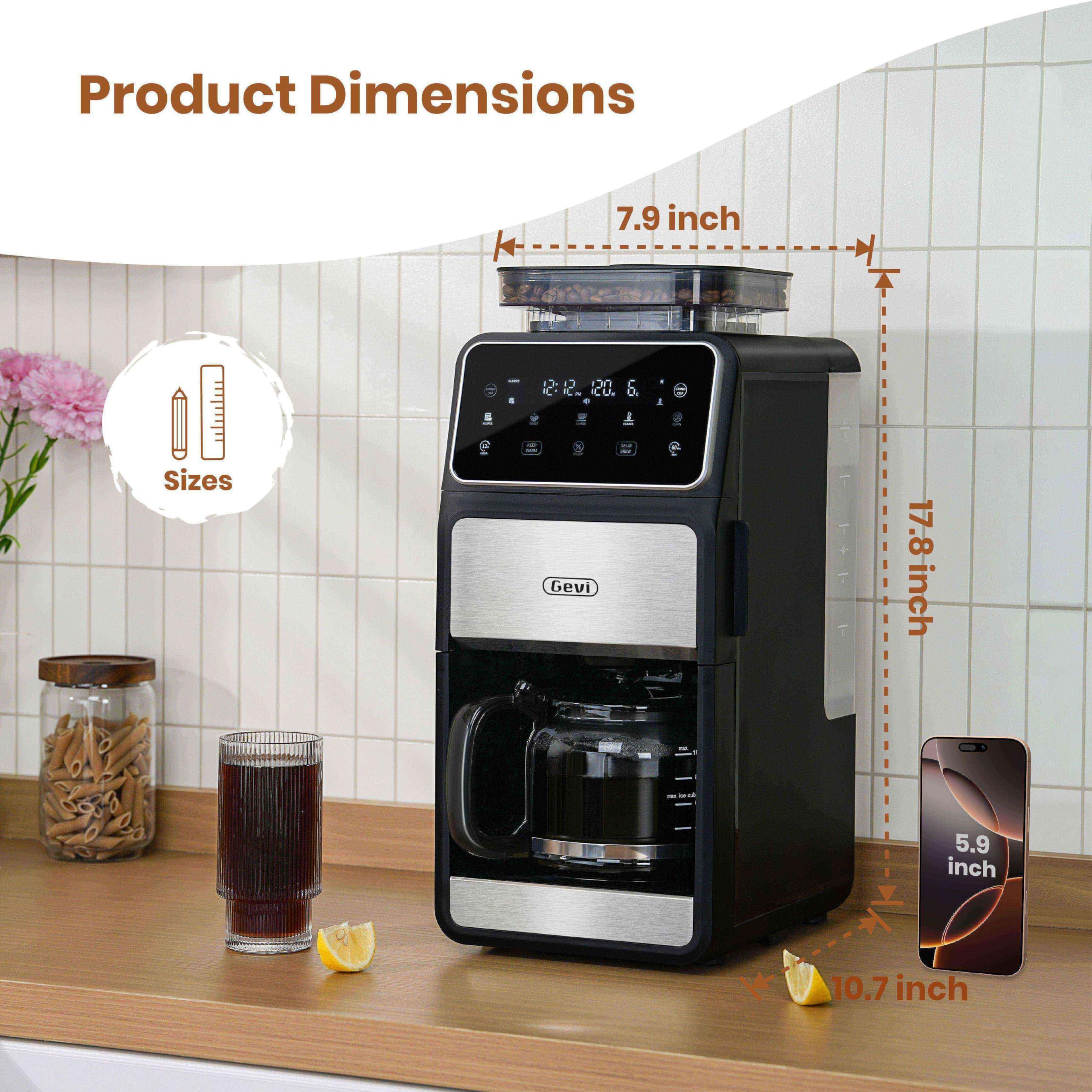 Gevi Black 10-Cup Grind  Brew Drip Coffee Maker w Built-in Grinder Retail $159.00