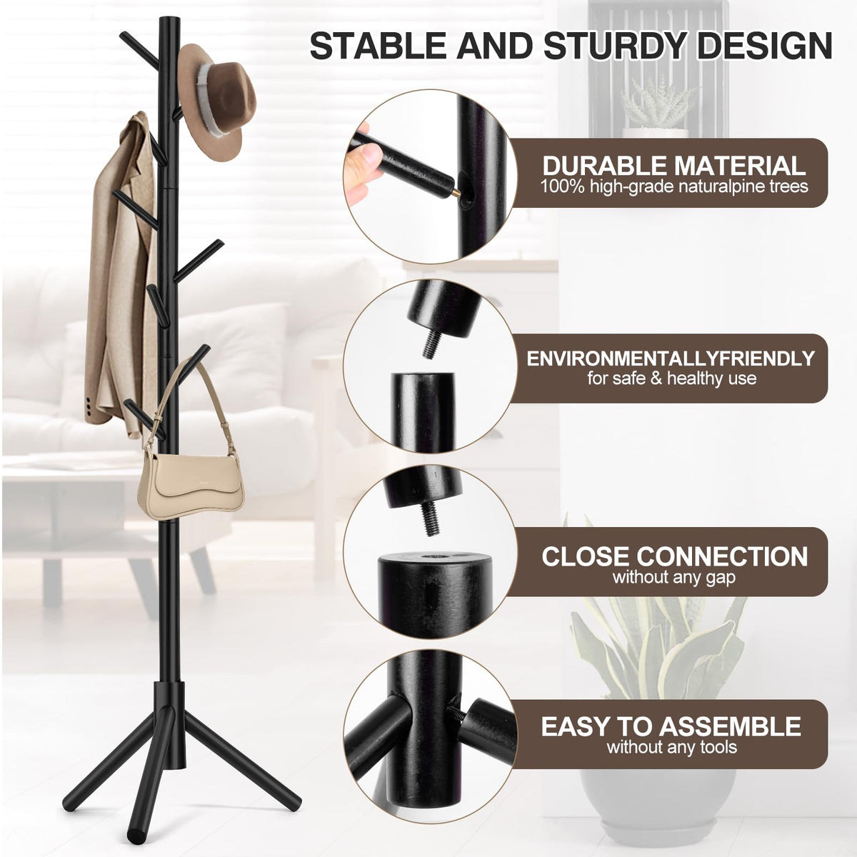 Adjustable Height Black Coat Stand with 3 Prong Legs Retail $13.50
