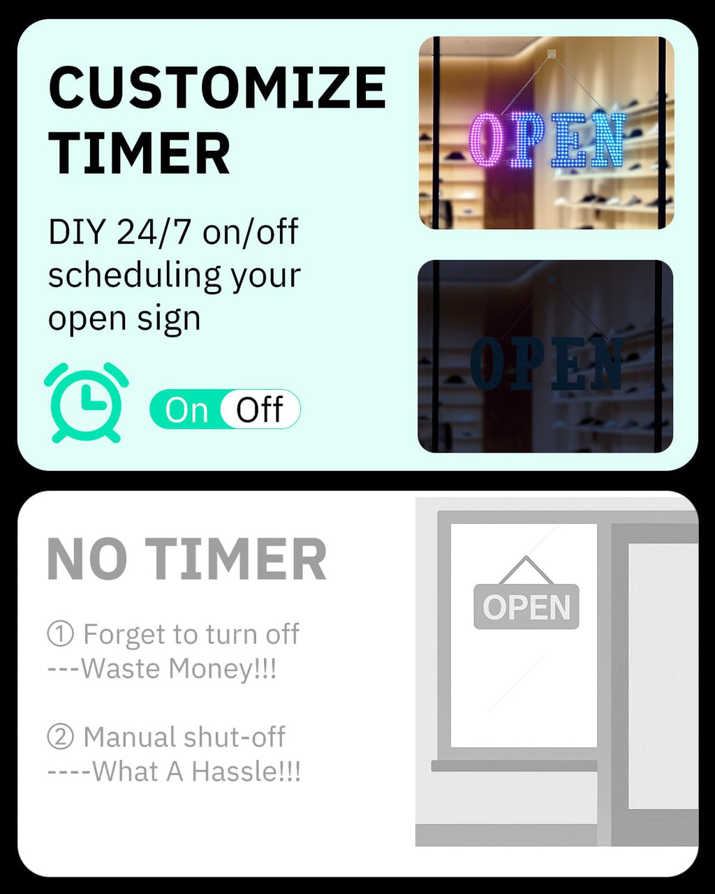 LED Open Sign for Business 48x16 Multi-Color with Smart App  Remote Control