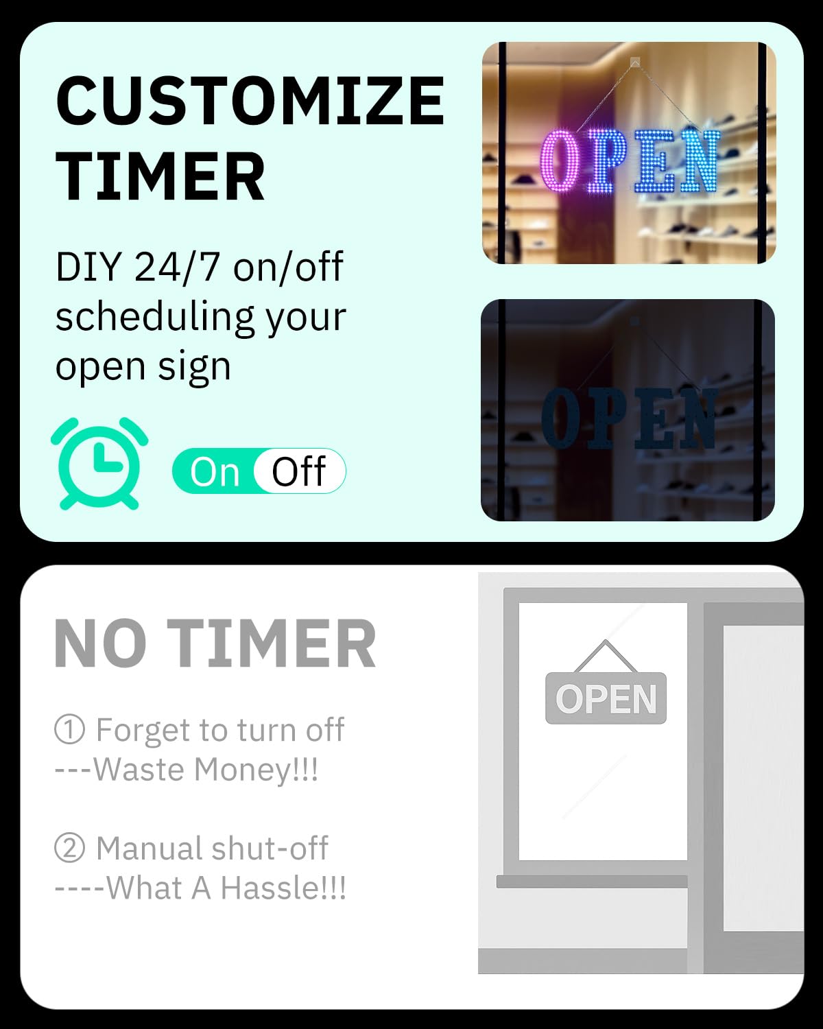 LED Open Sign for Business 48x16 Multi-Color with Smart App  Remote Control