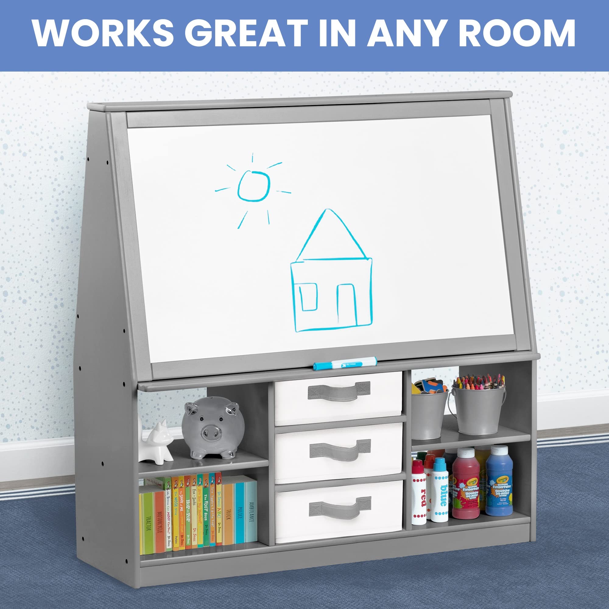 Delta Children at-Home Artist Center - Deluxe Double-Sided Easel and Storage Unit, Grey Retail $119.00